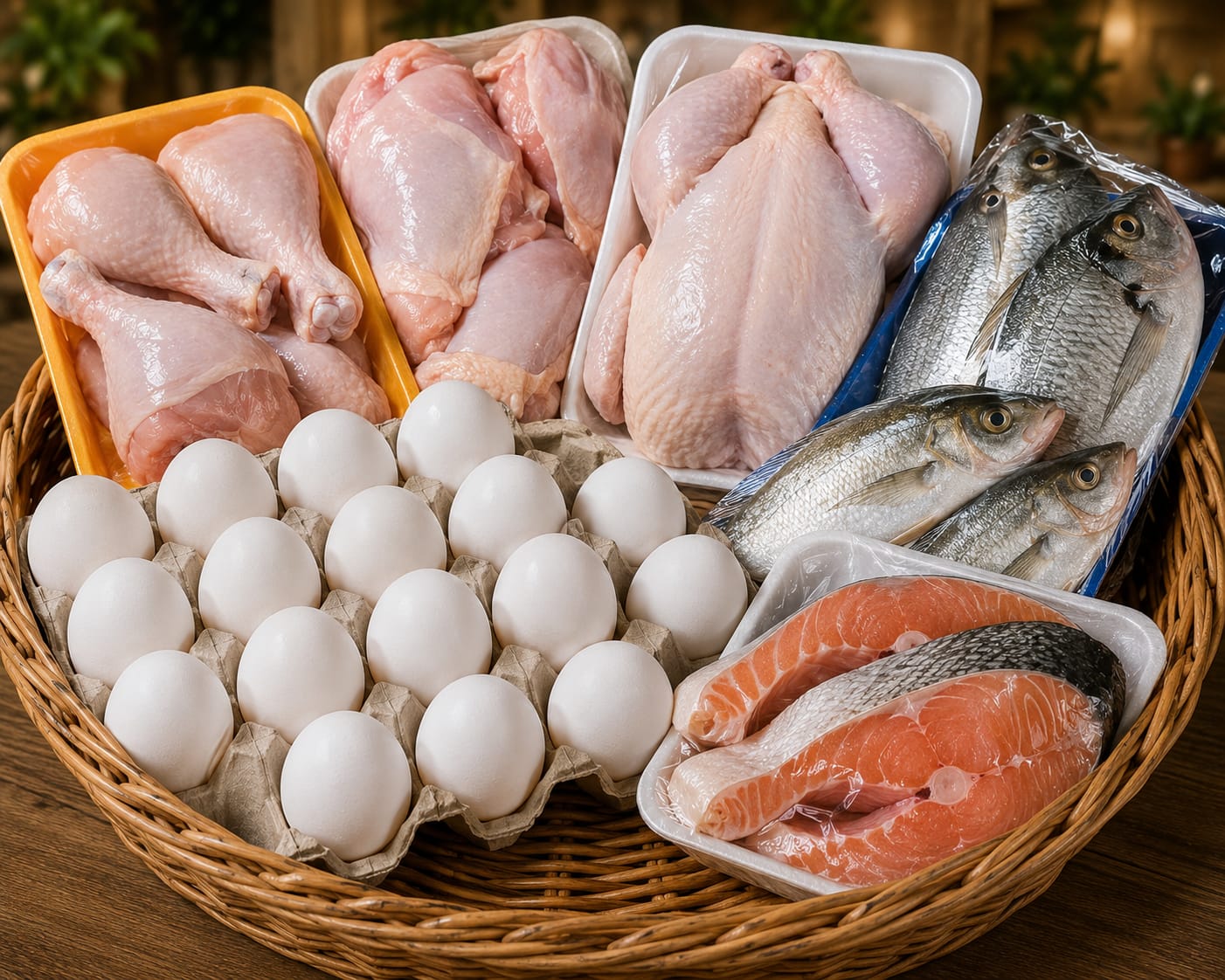 egg fish and chicken